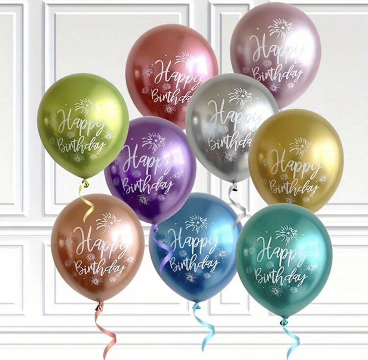 Happy Birthday, 12 Inch, Multicolored Chrome Balloons (4 pack)